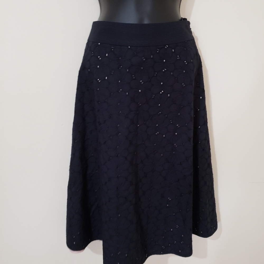 INC Navy blue flower layered midi skirt